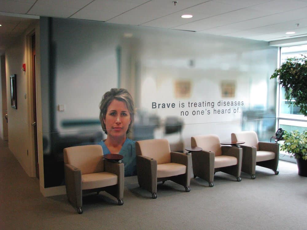 Lobby mural with a middle aged woman