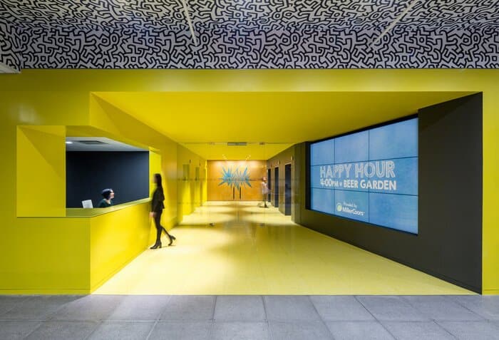 modern office design with yellow walls