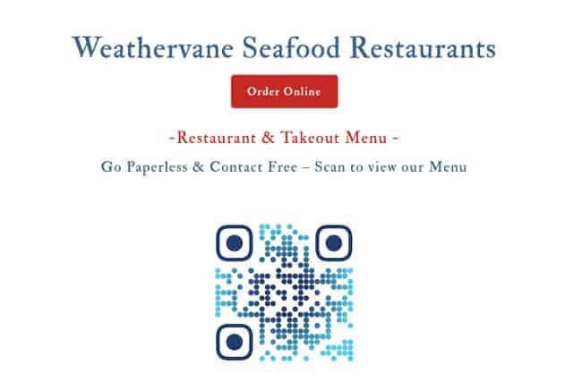 A restaurant's online menu section featuring a QR code that visitors can use to place an order.