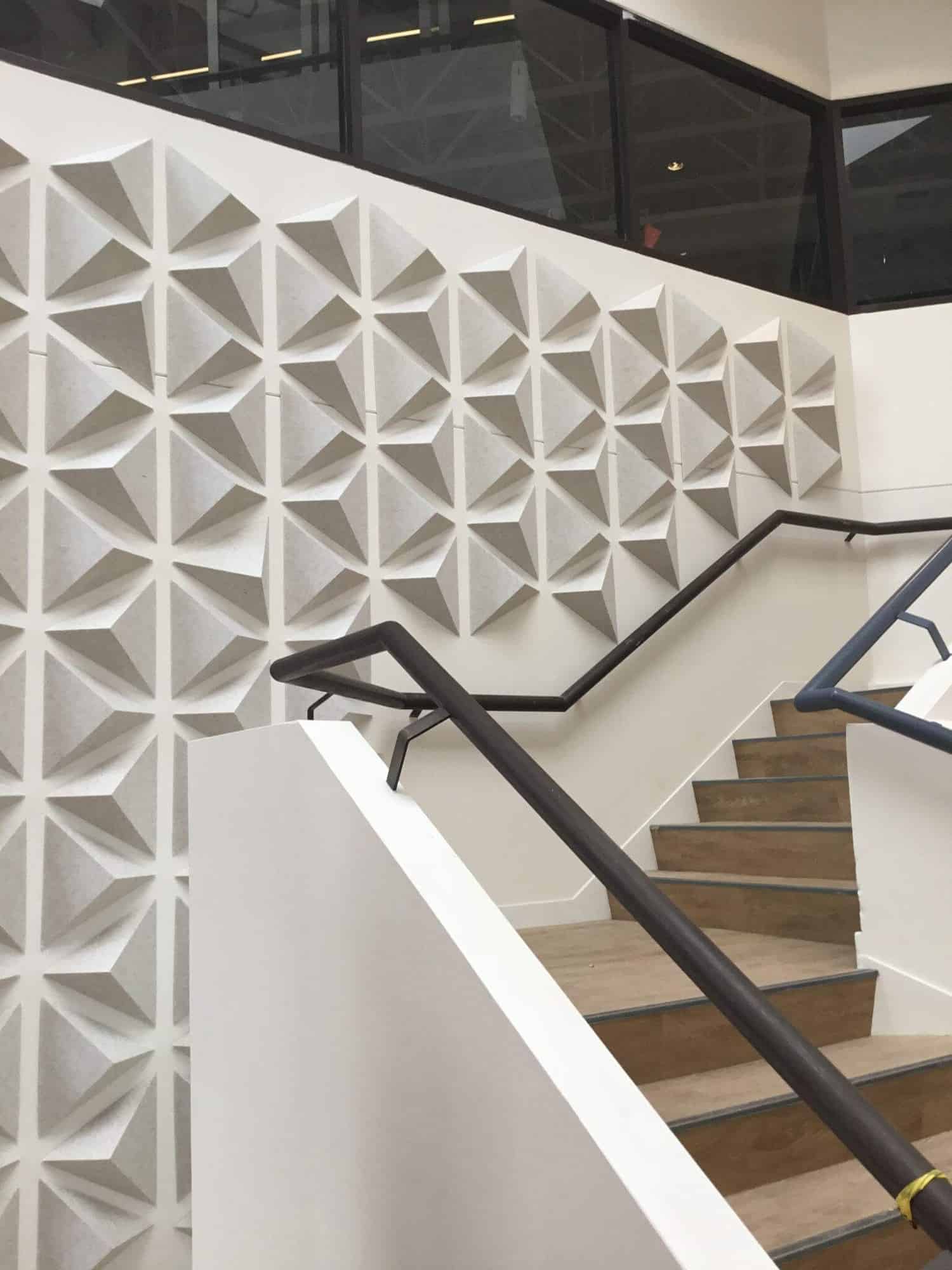 Acoustic panels in a stairwell.