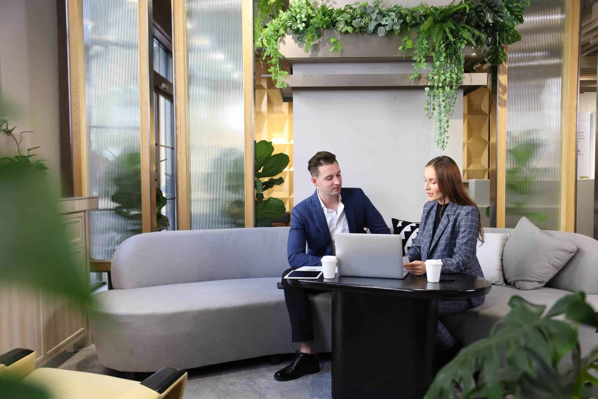 Office surrounded by green plants