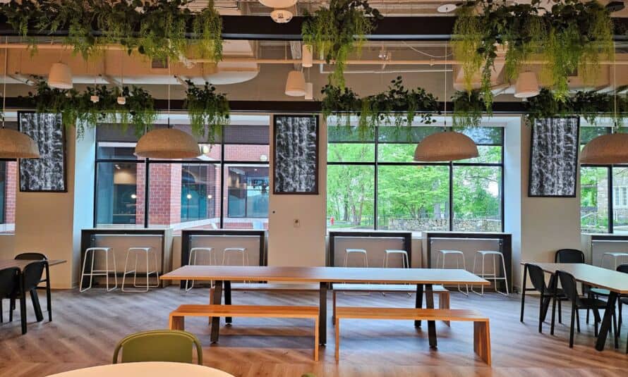 Dynamic digital signage for engaging cafeteria spaces.